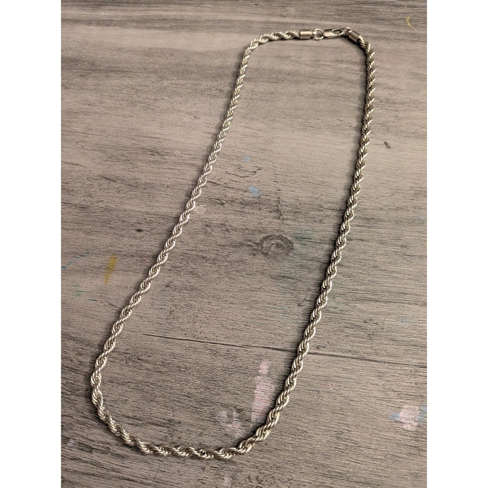 Silver Rope Chain Necklace 20 Inch Twisted Link Jewelry